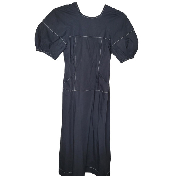 NWT Madewell Puff Sleeve Drop Waist Lightweight Cotton Midi Dress Black size 2 - Picture 2 of 10